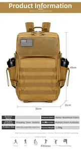 Tactical backpack dimensions 30x49x31cm with water-repellent fabric and flag patch