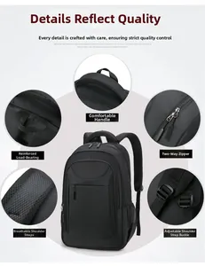 Detailed view of padded handle, durable zippers, and breathable mesh straps on business backpack