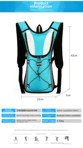 Detailed technical diagram showing 23x43x7cm dimensions for this lightweight cycling pack