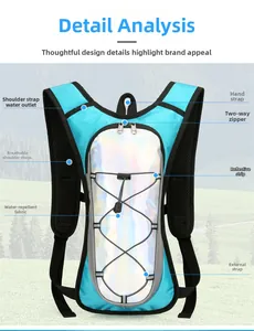 Detail of outdoor hydration backpack with waterproof fabric and breathable mesh straps