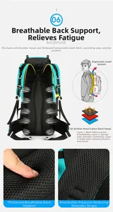 Detail of 3D airflow system and breathable padded straps on the 60L outdoor hiking backpack