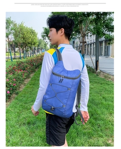 Blue lightweight foldable travel backpack with breathable mesh straps for outdoor sports