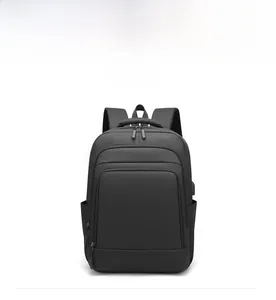 Front view of a gray business laptop backpack with waterproof fabric and large capacity