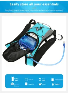 Waterproof cycling backpack detail showing inner compartments for water bag and gadgets