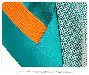 Macro detail of heavy-duty reinforced stitching on outdoor backpack strap connection