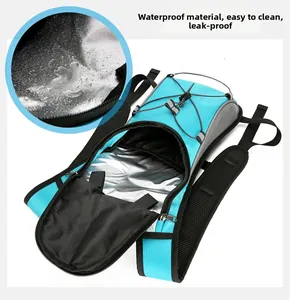 Internal view of cycling hydration pack with waterproof silver thermal lining and mesh straps