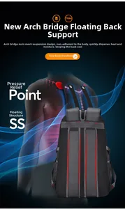 Detail of 40L hiking backpack showing breathable suspension back system for pressure relief