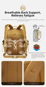 Detail of tactical backpack showing 3D breathable mesh back panel and padded shoulder straps