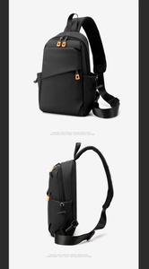 Détail du sac de poitrine noir avec zips orange et rembourrage en maille respirante
