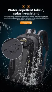 Waterproof detail of 40L hiking backpack with rain cover and water-resistant polyester fabric
