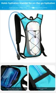 Detail view of hydration backpack showing internal velcro straps and shoulder strap outlet