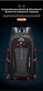 Detail view of 40L hiking backpack showing side mesh pocket and exterior attachment loops