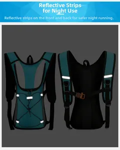 Detail showing high-visibility reflective strips on hiking hydration backpack straps