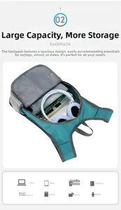 Detailed interior of the blue foldable outdoor backpack showing large capacity and compartments
