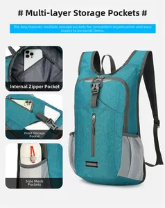 Detail view of foldable cycling backpack with multiple functional storage pockets
