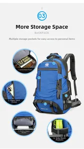 Detail view of 60L waterproof hiking backpack with multi-pocket storage compartments