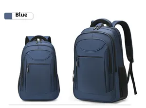 Detailed comparison of large and small blue waterproof business backpacks with mesh pockets