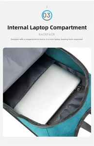 Detail view of the deep teal backpack interior with a 15.6 inch laptop compartment