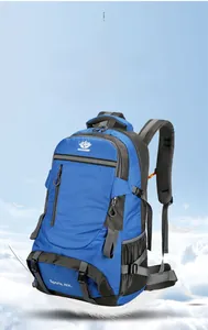 Detailed macro view of 60L outdoor hiking backpack with breathable mesh and side pocket