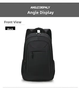 Front view of black business backpack showing multi-layered zippers and mesh pockets
