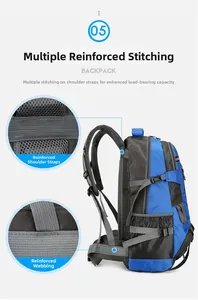 Detail showing reinforced bar-tack stitching on hiking backpack for enhanced durability