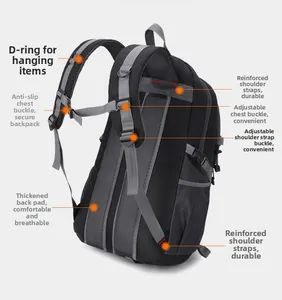 Detail view of breathable honeycomb padded back and adjustable chest strap on outdoor backpack
