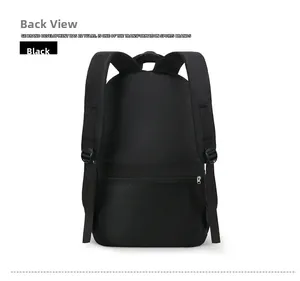 Rear view of black laptop backpack featuring breathable mesh back and padded straps