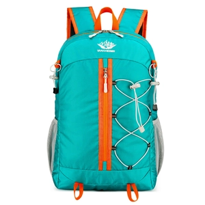 Foldable lightweight outdoor backpack in blue and orange with large capacity for hiking