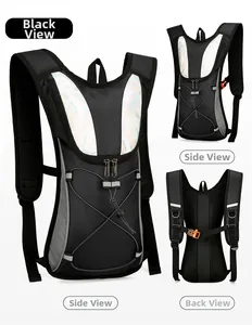 Detail of outdoor cycling backpack with breathable mesh and reflective safety strips