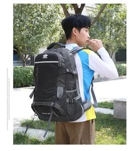 Outdoor shot of 60L large capacity hiking backpack with ergonomic straps on model