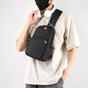 Sac bandoulière noir minimaliste pour hommes et femmes avec cordons orange vifs