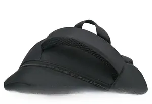 Detail of ergonomic padded handle with breathable mesh and durable black nylon fabric