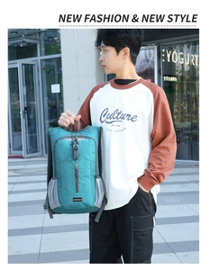 Detail view of water-resistant foldable cycling backpack with adjustable shoulder straps