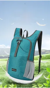Détail du sac à dos de randonnée bleu léger avec filet respirant et boucles