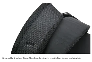 Macro view of breathable padded shoulder straps with mesh fabric for business backpacks