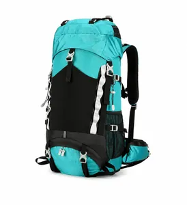 Side view of 60L waterproof hiking backpack with ergonomic breathable back system