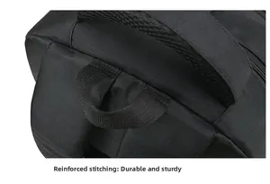 Detail view of reinforced heavy-duty stitching on the black business laptop backpack handle