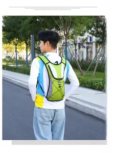 Detail view of water-resistant cycling backpack with elastic cords for outdoor sports