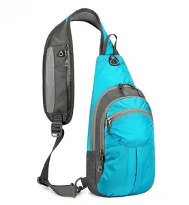 Macro detail of waterproof nylon hiking daypack with zipper strap and blue grey texture