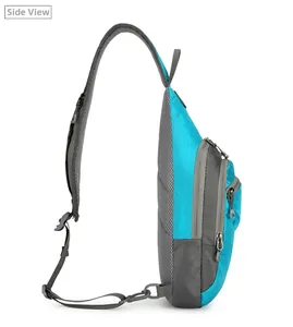 Side view of outdoor hiking sling bag with breathable mesh back and adjustable strap