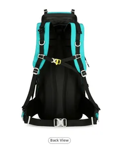 Detail view of the breathable mesh back panel and safety whistle buckle on the backpack
