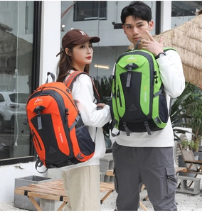 Outdoor 40L hiking backpacks in bright orange and green colors with ergonomic straps