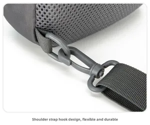 Close-up of durable gray honeycomb mesh fabric and detachable shoulder strap hook