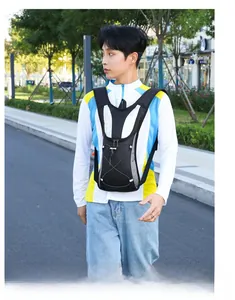 Close-up of lightweight waterproof cycling backpack with elastic cord system on back