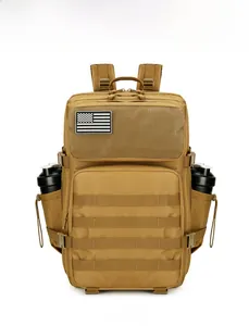 Tactical backpack with American flag patch, MOLLE system and dual water bottle side pockets