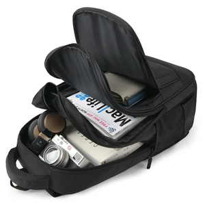 Large capacity black business laptop backpack with multiple organizational compartments