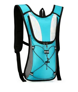 Detailed side view of water-resistant cycling backpack with reflective strips and bungee cord