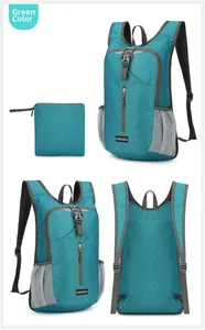 Foldable peacock green outdoor backpack with water-resistant nylon and mesh pockets
