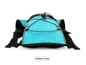 Bottom view of blue waterproof cycling backpack with ripstop nylon and mesh padding