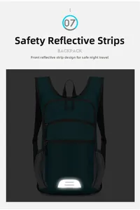Detail of the safety reflective strip on the dark green outdoor cycling backpack